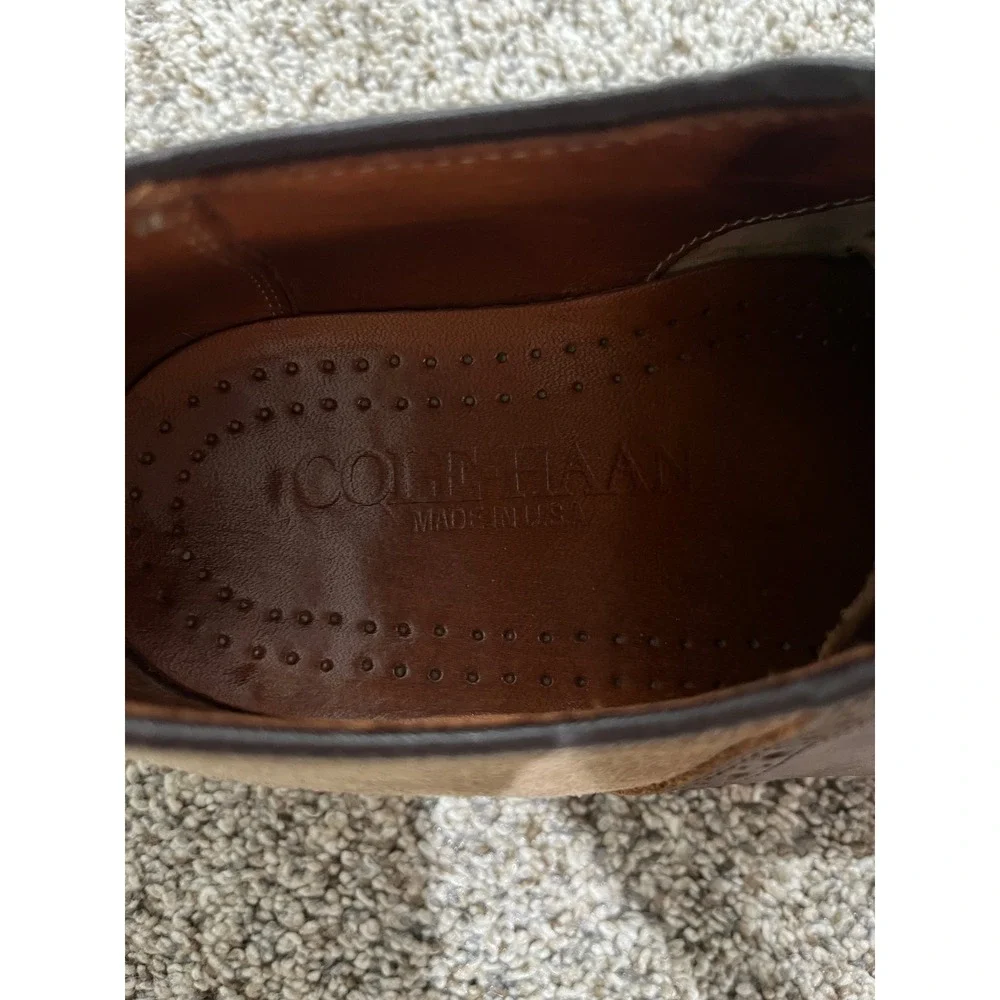 Cole Haan Mens 8.5 B Saddle Shoes Brown Leather Tan Suede Oxford USA 16152J